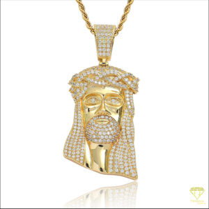 Mode 925 Argent Laiton Zircone Moissanite baguette Argent Plaqué Grand Religieux Jésus Tête Collier Pendentifs pour Homme - Product Image 2