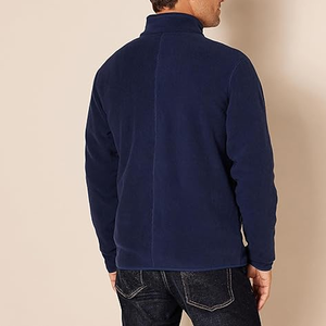 <b>Men's</b> <b>Navy</b> Blue <b>Fleece</b> Jacket Full Zip Stand Collar Casual Wear Autumn Polyester Material Regular Fit With Pockets - Product Image 2