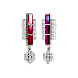 Boucles d'oreilles en diamant de rubis cultivées en laboratoire avec baguette moderne et élégante à la mode 950 platine OEM ODM personnalisé pour les mariages de fiançailles - Product Image 1