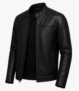 C'est une veste en cuir d'agneau véritable de style café racer pour homme de la marque Bickford. - Product Image 2
