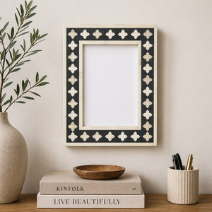 Handmade Bone Inlay Square Horizontal Photo Frame with Distressed Brass Finish for Tabletop Use by Perfect Enterprises - Product Image 3
