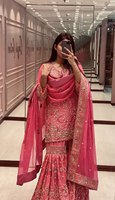Magnifique ensemble Sharara Salwar en viscose pour femmes musulmanes, brodé multicolore, design ethnique moderne, idéal pour les mariages, haute qualité