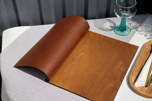 DIVRIS DRL-228 Porte-menu en bois en gros avec pages rechargeables, couverture de menu en cuir marron clair, porte-menu en cuir marron - Product Image 2