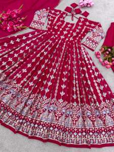 Vestido Anarkali de trabajo de secuencia de bordado de Georgette de imitación de diseñador más reciente de Fab Zone - Product Image 2