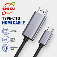 Câble USB-C vers HDMI 4K 30Hz, adaptateur Type-C vers HDTV, cordon avec coque en aluminium nickelé pour moniteur TV
