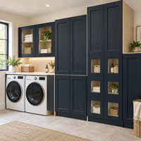 Ensemble d'îlot de cuisine modulaire WYRAX style Shaker avec finition bois, structure en contreplaqué, évier, 5 tiroirs et panier extractible