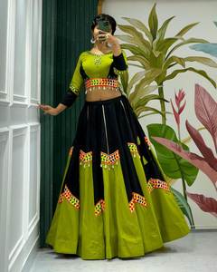 Leading Supplier Best Quality Navratri Special Pure Cotton Gamthi Lehenga Choli <b>Mirror</b> Work India FATEMA FASHION Party Quick Dry - Product Image 5