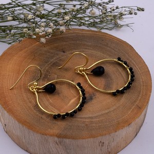 Natural Gemstone Black Onyx Stone Unique Designer <b>Gold</b> Plated 925 Sterling Silver Handmade Jewelry Drop\<b>Dangle</b> <b>Earring</b> - Product Image 4
