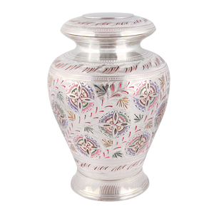 New Heart Printed Cremation Urn Silver and White Color Antique Design Handmade <b>Keepsake</b> <b>Memorial</b> Urn for Ashes - Product Image 3