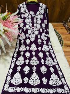 Premium Lucknowi Chikankari Modal <b>Kurti</b> with Super Heavy Embroidery Paired with White Rayon Plazo Ideal for Festive Party Wear - Product Image 4
