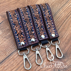 Llaveros de cuero tallados a mano, llaveros de cuero con estampado Floral en relieve, accesorios de cuero tallados a mano, llaveros bonitos - Product Image 1