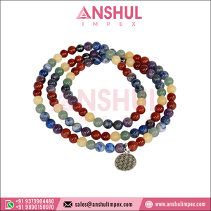 Premium Quality Hot Selling Handmade Stretchable Gorgeous 7 Chakra Crystals 108 Prayer Bead Meditation Mala From Indian Supplier - Product Image 6