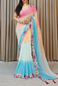 Nhà thiết kế đẹp <span class=keywords><strong>georgette</strong></span> lụa <span class=keywords><strong>Saree</strong></span> với trình tự và thêu làm việc đám cưới và bên mặc phong cách Pakistan - Product Image 6
