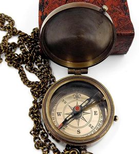 <b>Antique</b> Brass Pocket <b>Compass</b> Leather Case Novelty Gifts Directional Tool for Hiking Trekking Camping Featuring Pointer gift - Product Image 1