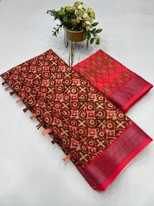 ผ้าพันคอไหมลินินเนื้อหนา ลายดอกไม้หรูหรา ขอบสีเงิน สำหรับผู้หญิง ใช้เป็นเครื่องประดับผ้าส่าหรี ยืดหยุ่น เป็นมิตรกับสิ่งแวดล้อม - Product Image 2