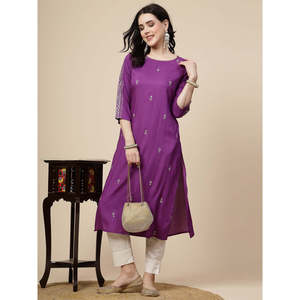 RAMA'S Kurta de Algodón Morado para Mujer, Vestido Indio de Corte Recto con Bordado, Salwar Kameez Suave para Fiesta, Estilo Pakistaní - Product Image 1