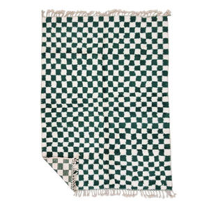 Tapis en laine à carreaux de qualité supérieure taille personnalisée coureur couloir Boho tapis en laine grand damier blanc vert tapis en laine marocain - Product Image 5