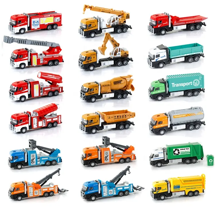 ANnBELLE 1:60 die cast pull back fire engines 4 designs assorted lightingSound engineering truck rescue Sanitation Freight truck
