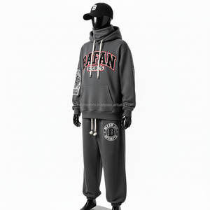 330 GSM ชุดวอร์มสำหรับผู้ชายชุดวอร์มผ้าขนแกะสีเทาเข้มพิมพ์โลโก้ได้ตามต้องการ - Product Image 3