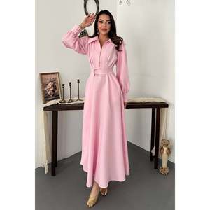 Robe plissée rose avec fermeture éclair sur le devant - Rose - Product Image 2