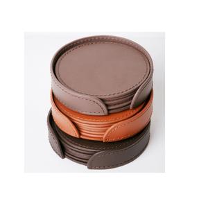 Juego de posavasos de cuero genuino de estilo clásico personalizable para Bar de boda, posavasos de cuero redondo con logotipo personalizado - Product Image 2