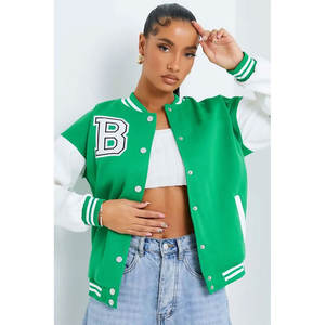 Top, vendiendo chaqueta universitaria corta para mujer con estilo, manga larga, longitud corta, tela de lana, invierno, botón transpirable, logotipo bordado - Product Image 6