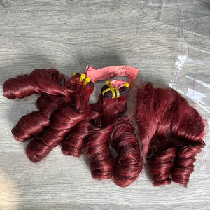 Extensions de cheveux humains de qualité supérieure, 100% vierges vietnamiennes, bouclées et rebondissantes, couleur bordeaux, super double drawn, directement de l'usine - Product Image 2