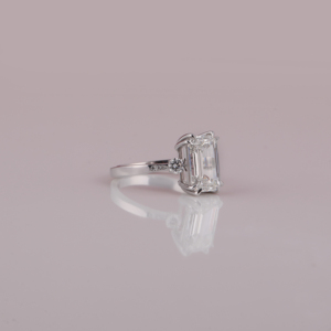 Anillo de boda de lujo de oro sólido de 14KT, corte esmeralda, Diamante cultivado en laboratorio, compromiso, solitario, corte lateral de moda, ajuste de bisel IGI - Product Image 5