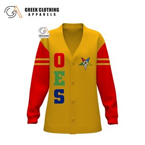 Custom OEM ODM Manufacturer Order Of Easter Star <b>Women</b> Sweater Knitted Sorority Greek Open-knit <b>Red</b> Gold <b>Cardigan</b> - Product Image 5