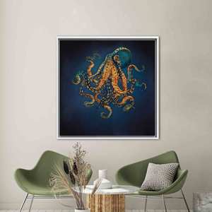 Toile imprimée pieuvre - Art moderne, luxe contemporain, décor doré, encadrée blanche - Product Image 1