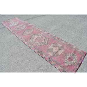 Vintage Herki <b>Runner</b> Rug 2.6x11.3 ft (79x344 cm), Turkish <b>Red</b> Ombr Wool Rug - Product Image 4