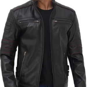 แจ็กเก็ตหนังแกะสำหรับผู้ชายสไตล์สตรีทของผู้ชายเสื้อแจ็คเก็ตหนังแกะสำหรับผู้ชายปกตั้งเป็นมิตรกับสิ่งแวดล้อม - Product Image 1