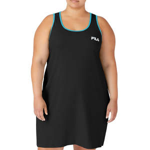 Robe débardeur noire Fila pour femme, style vintage, coupe ample, longueur genou, tailles XL à 5XL, avec logo contrastant - Product Image 1