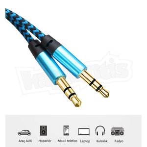 Câble audio stéréo Diwu 1M en cuivre pur tressé 3,5 mm mâle-mâle pour haut-parleur audio professionnel, guitare et radio - Bleu - Product Image 5