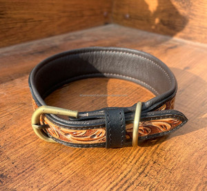 Latest Hot Selling Floral Hand Tooled Leather Dog Collar for Pets Real Genuine Leather <b>Padded</b> Adjustable Accessory for Neck Belt - Product Image 2