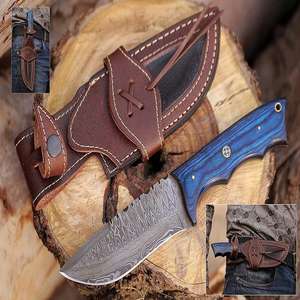Couteau Skinner de chasse en acier damassé fait à la main avec poignée confortable et étui en cuir - Product Image 2