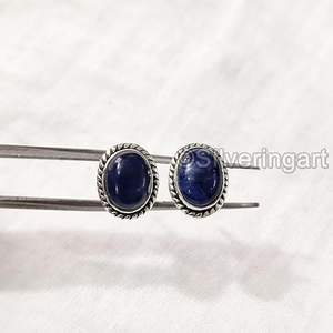 Boucles d'oreilles clous pour femmes en jaspe sodalite naturel, cadeau de Noël ou de Saint-Valentin, bijoux faits à la main, boucles d'oreilles clous en argent sterling 925 - Product Image 3
