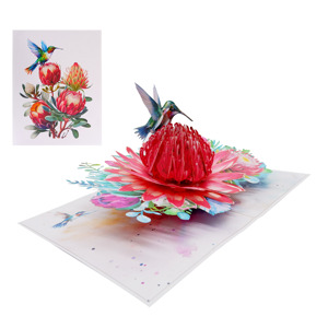 Diseño personalizado de alta calidad 3D Pop Card Waratah flores colibrí hecho a mano Vietnam papel artesanías amor venta al por mayor impresión Offset - Product Image 5