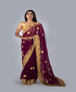 Saree femmes portent Sari meilleur prix tenue de fête avec belle pièce de chemisier indien adultes soutien 500 inde et Pakistan rouge et Beige Alphanumero - Product Image 2