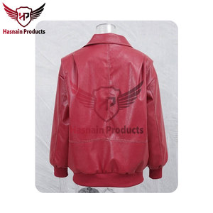 Chaqueta bomber de cuero genuino para hombre, roja, clásica, con cremallera, chaqueta de cuero informal con dobladillo acanalado, ropa de abrigo para invierno - Product Image 3