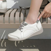 [JSHOE] Chaussures de marche confortables en cuir d'agneau véritable faites à la main en Corée, talon de 4 cm, légères, en cuir souple, baskets à lacets, automne printemps