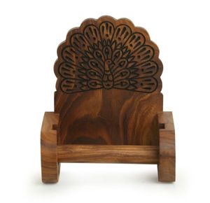 Dispensador de papel higiénico hecho a mano The Dancing Peacock, soporte de papel higiénico montado en la pared de madera Sheesham para Baño - Product Image 4