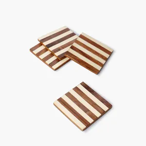 Hot Selling Stripe Design Wooden Coaster <b>Set</b> <b>Square</b> Pattern Kitchen Accessories Tableware PC Material Pad from India - Product Image 2