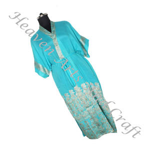 KL004, hermosa chaqueta Vintage de seda Sari Floral, chaqueta bohemia de invierno larga hecha a mano con cinturón, Kimono Vintage Sari largo - Product Image 3