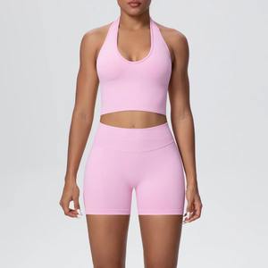 Conjunto Deportivo de Dos Piezas para Mujer, Top Deportivo con Espalda Descubierta y Pantalones Cortos de Yoga, Sensación Desnuda, Venta al Por Mayor Personalizada - Product Image 3