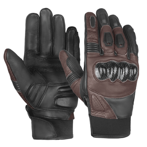 Gants thermiques d'été en cuir pour motards Marron foncé Gants de course automobile en cuir véritable pour hommes - Product Image 1