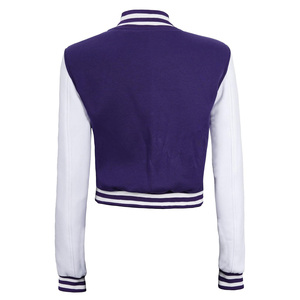 Vente la plus chaude femmes saison d'hiver Letterman personnalisé couleur rose recadrée varsity vestes en cuir à manches longues femmes vêtements de sport - Product Image 6
