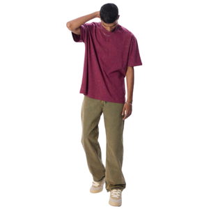 Camisetas de Hombre de Algodón 100% Lavado, Corte Holgado, Color Granate, Estilo Vintage, Ropa Urbana Informal, Suave y Transpirable para Uso Diario - Product Image 4