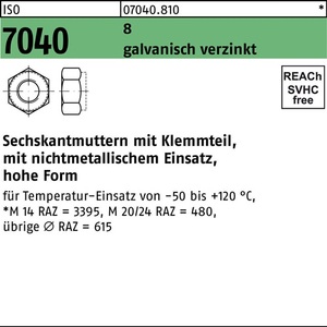 Tuerca Hexagonal ISO 7040, Elemento de Bloqueo M6 8, Paquete de 100 Piezas - Product Image 1