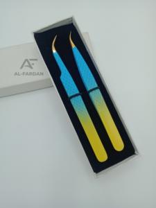 Venta al por mayor de alta calidad Ombre dos tonos de oro pinzas de volumen de pestañas logotipo personalizado cajas de tarjetas de acero inoxidable pinzas de pestañas puntiagudas - Product Image 6